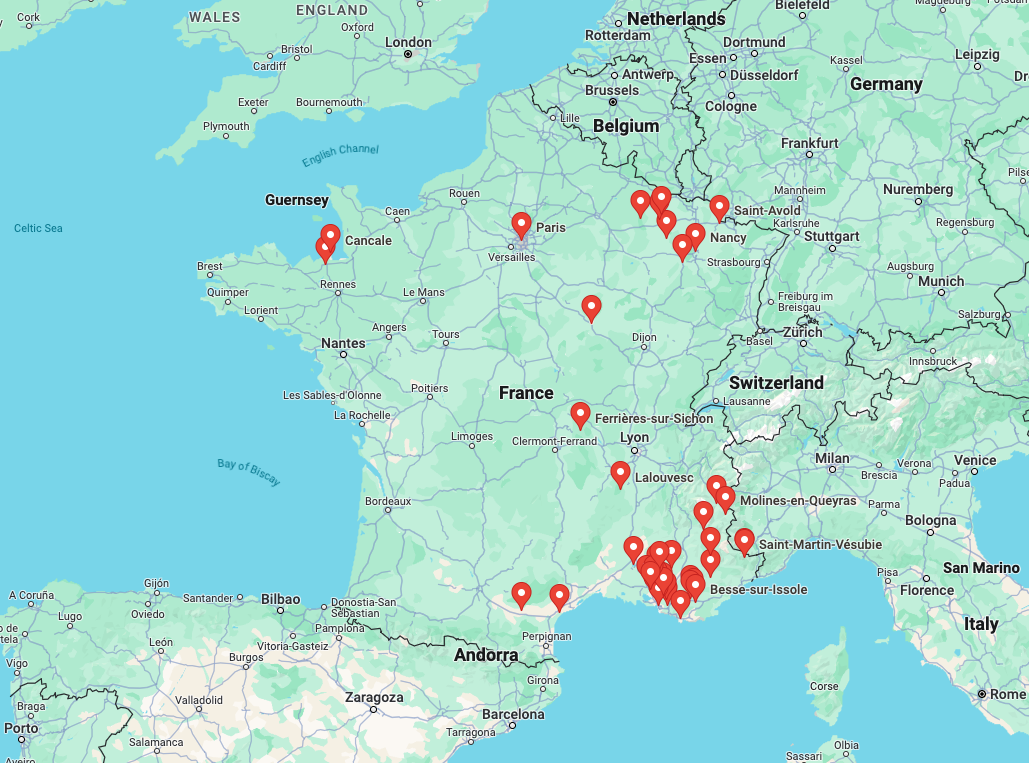 Carte des lieux d'enregistrement.